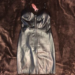 Fashion Nova Haute Monde Black Leather Midi Dress Zipup FashionJacket Size Small